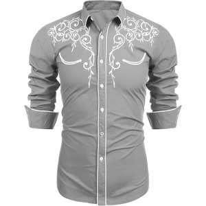 image:imageCOOFANDY Mens Western Cowboy Shirts Long Sleeve Embroidered Shirt Slim Fit Casual Button Down ShirtsGrey