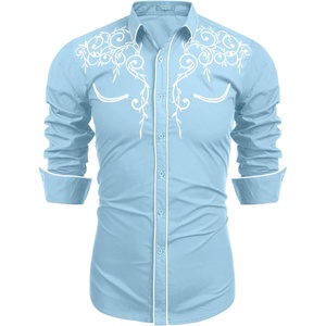image:imageCOOFANDY Mens Western Cowboy Shirts Long Sleeve Embroidered Shirt Slim Fit Casual Button Down ShirtsLight Blue
