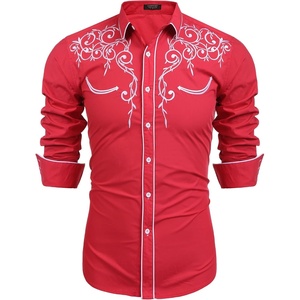 image:imageCOOFANDY Mens Western Cowboy Shirts Long Sleeve Embroidered Shirt Slim Fit Casual Button Down ShirtsRed