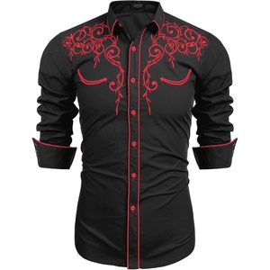 image:imageCOOFANDY Mens Western Cowboy Shirts Long Sleeve Embroidered Shirt Slim Fit Casual Button Down ShirtsRedblack