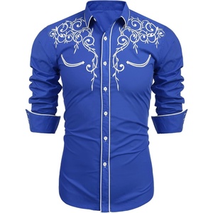 image:imageCOOFANDY Mens Western Cowboy Shirts Long Sleeve Embroidered Shirt Slim Fit Casual Button Down ShirtsRoyal Blue