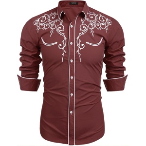 image:imageCOOFANDY Mens Western Cowboy Shirts Long Sleeve Embroidered Shirt Slim Fit Casual Button Down ShirtsWine Red