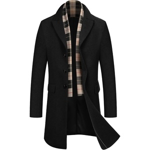 image:imageCOOFANDY Mens Wool Blend Coat with Detachable Plaid Scarfs Notched Collar Single Breasted Pea Coat Trench OvercoatAblack
