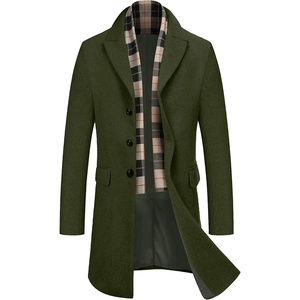 image:imageCOOFANDY Mens Wool Blend Coat with Detachable Plaid Scarfs Notched Collar Single Breasted Pea Coat Trench OvercoatArmy Green