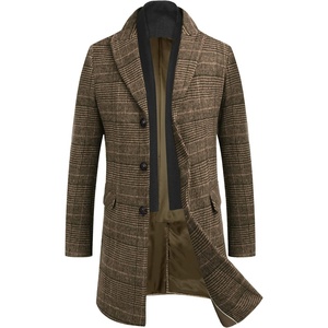 image:imageCOOFANDY Mens Wool Blend Coat with Detachable Plaid Scarfs Notched Collar Single Breasted Pea Coat Trench OvercoatBrown Plaid