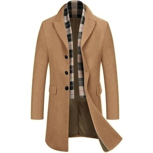 image:imageCOOFANDY Mens Wool Blend Coat with Detachable Plaid Scarfs Notched Collar Single Breasted Pea Coat Trench OvercoatCoffee