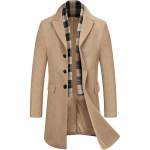 image:imageCOOFANDY Mens Wool Blend Coat with Detachable Plaid Scarfs Notched Collar Single Breasted Pea Coat Trench OvercoatKhaki