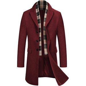 image:imageCOOFANDY Mens Wool Blend Coat with Detachable Plaid Scarfs Notched Collar Single Breasted Pea Coat Trench OvercoatWine Red
