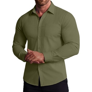 image:imageCOOFANDY Stretch Mens Dress Shirts Wrinkle Free Long Sleeve Dress Shirt Muscle Fit Button Down ShirtArmy Green