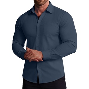 image:imageCOOFANDY Stretch Mens Dress Shirts Wrinkle Free Long Sleeve Dress Shirt Muscle Fit Button Down ShirtDark Blue