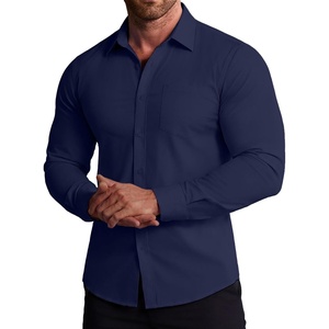 image:imageCOOFANDY Stretch Mens Dress Shirts Wrinkle Free Long Sleeve Dress Shirt Muscle Fit Button Down ShirtDeep Blue