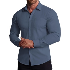 image:imageCOOFANDY Stretch Mens Dress Shirts Wrinkle Free Long Sleeve Dress Shirt Muscle Fit Button Down ShirtDenim Blue