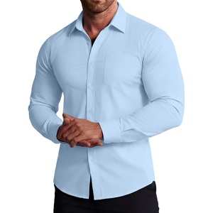 image:imageCOOFANDY Stretch Mens Dress Shirts Wrinkle Free Long Sleeve Dress Shirt Muscle Fit Button Down ShirtLight Blue