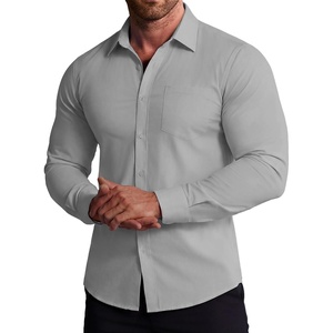 image:imageCOOFANDY Stretch Mens Dress Shirts Wrinkle Free Long Sleeve Dress Shirt Muscle Fit Button Down ShirtLight Grey