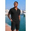 image:imageCOOFANDY Mens 2 Piece Set Summer Beach Vacation Outfits Quarter Zip Polo Shirt and Shorts Sets1black