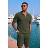 image:imageCOOFANDY Mens 2 Piece Set Summer Beach Vacation Outfits Quarter Zip Polo Shirt and Shorts SetsArmy Green