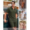 image:imageCOOFANDY Mens 2 Piece Set Summer Beach Vacation Outfits Quarter Zip Polo Shirt and Shorts SetsArmy Green