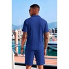 image:imageCOOFANDY Mens 2 Piece Set Summer Beach Vacation Outfits Quarter Zip Polo Shirt and Shorts SetsBlue