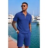 image:imageCOOFANDY Mens 2 Piece Set Summer Beach Vacation Outfits Quarter Zip Polo Shirt and Shorts SetsBlue