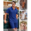 image:imageCOOFANDY Mens 2 Piece Set Summer Beach Vacation Outfits Quarter Zip Polo Shirt and Shorts SetsBlue