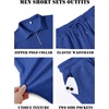 image:imageCOOFANDY Mens 2 Piece Set Summer Beach Vacation Outfits Quarter Zip Polo Shirt and Shorts SetsBlue