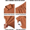 image:imageCOOFANDY Mens 2 Piece Set Summer Beach Vacation Outfits Quarter Zip Polo Shirt and Shorts SetsBrown