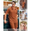 image:imageCOOFANDY Mens 2 Piece Set Summer Beach Vacation Outfits Quarter Zip Polo Shirt and Shorts SetsBrown