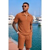 image:imageCOOFANDY Mens 2 Piece Set Summer Beach Vacation Outfits Quarter Zip Polo Shirt and Shorts SetsBrown