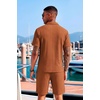 image:imageCOOFANDY Mens 2 Piece Set Summer Beach Vacation Outfits Quarter Zip Polo Shirt and Shorts SetsBrown