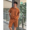 image:imageCOOFANDY Mens 2 Piece Set Summer Beach Vacation Outfits Quarter Zip Polo Shirt and Shorts SetsBrown