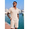 image:imageCOOFANDY Mens 2 Piece Set Summer Beach Vacation Outfits Quarter Zip Polo Shirt and Shorts SetsCream