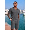 image:imageCOOFANDY Mens 2 Piece Set Summer Beach Vacation Outfits Quarter Zip Polo Shirt and Shorts SetsDark Gray