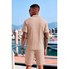 image:imageCOOFANDY Mens 2 Piece Set Summer Beach Vacation Outfits Quarter Zip Polo Shirt and Shorts SetsKhaki