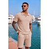 image:imageCOOFANDY Mens 2 Piece Set Summer Beach Vacation Outfits Quarter Zip Polo Shirt and Shorts SetsKhaki