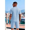 image:imageCOOFANDY Mens 2 Piece Set Summer Beach Vacation Outfits Quarter Zip Polo Shirt and Shorts SetsLight Blue