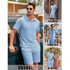 image:imageCOOFANDY Mens 2 Piece Set Summer Beach Vacation Outfits Quarter Zip Polo Shirt and Shorts SetsLight Blue