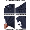 image:imageCOOFANDY Mens 2 Piece Set Summer Beach Vacation Outfits Quarter Zip Polo Shirt and Shorts SetsNavy Blue