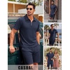 image:imageCOOFANDY Mens 2 Piece Set Summer Beach Vacation Outfits Quarter Zip Polo Shirt and Shorts SetsNavy Blue