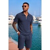 image:imageCOOFANDY Mens 2 Piece Set Summer Beach Vacation Outfits Quarter Zip Polo Shirt and Shorts SetsNavy Blue