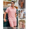image:imageCOOFANDY Mens 2 Piece Set Summer Beach Vacation Outfits Quarter Zip Polo Shirt and Shorts SetsPink