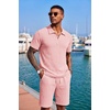 image:imageCOOFANDY Mens 2 Piece Set Summer Beach Vacation Outfits Quarter Zip Polo Shirt and Shorts SetsPink