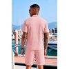 image:imageCOOFANDY Mens 2 Piece Set Summer Beach Vacation Outfits Quarter Zip Polo Shirt and Shorts SetsPink
