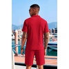 image:imageCOOFANDY Mens 2 Piece Set Summer Beach Vacation Outfits Quarter Zip Polo Shirt and Shorts SetsRed