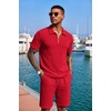 image:imageCOOFANDY Mens 2 Piece Set Summer Beach Vacation Outfits Quarter Zip Polo Shirt and Shorts SetsRed