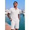 image:imageCOOFANDY Mens 2 Piece Set Summer Beach Vacation Outfits Quarter Zip Polo Shirt and Shorts SetsWhite