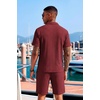image:imageCOOFANDY Mens 2 Piece Set Summer Beach Vacation Outfits Quarter Zip Polo Shirt and Shorts SetsWine Red