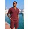 image:imageCOOFANDY Mens 2 Piece Set Summer Beach Vacation Outfits Quarter Zip Polo Shirt and Shorts SetsWine Red