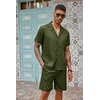 image:imageCOOFANDY Mens 2 Piece Short Set Guayabera Button Down Shirt Casual Summer Beach OutfitsArmy Green