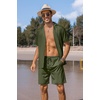 image:imageCOOFANDY Mens 2 Piece Short Set Guayabera Button Down Shirt Casual Summer Beach OutfitsArmy Green