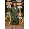 image:imageCOOFANDY Mens 2 Piece Short Set Guayabera Button Down Shirt Casual Summer Beach OutfitsArmy Green